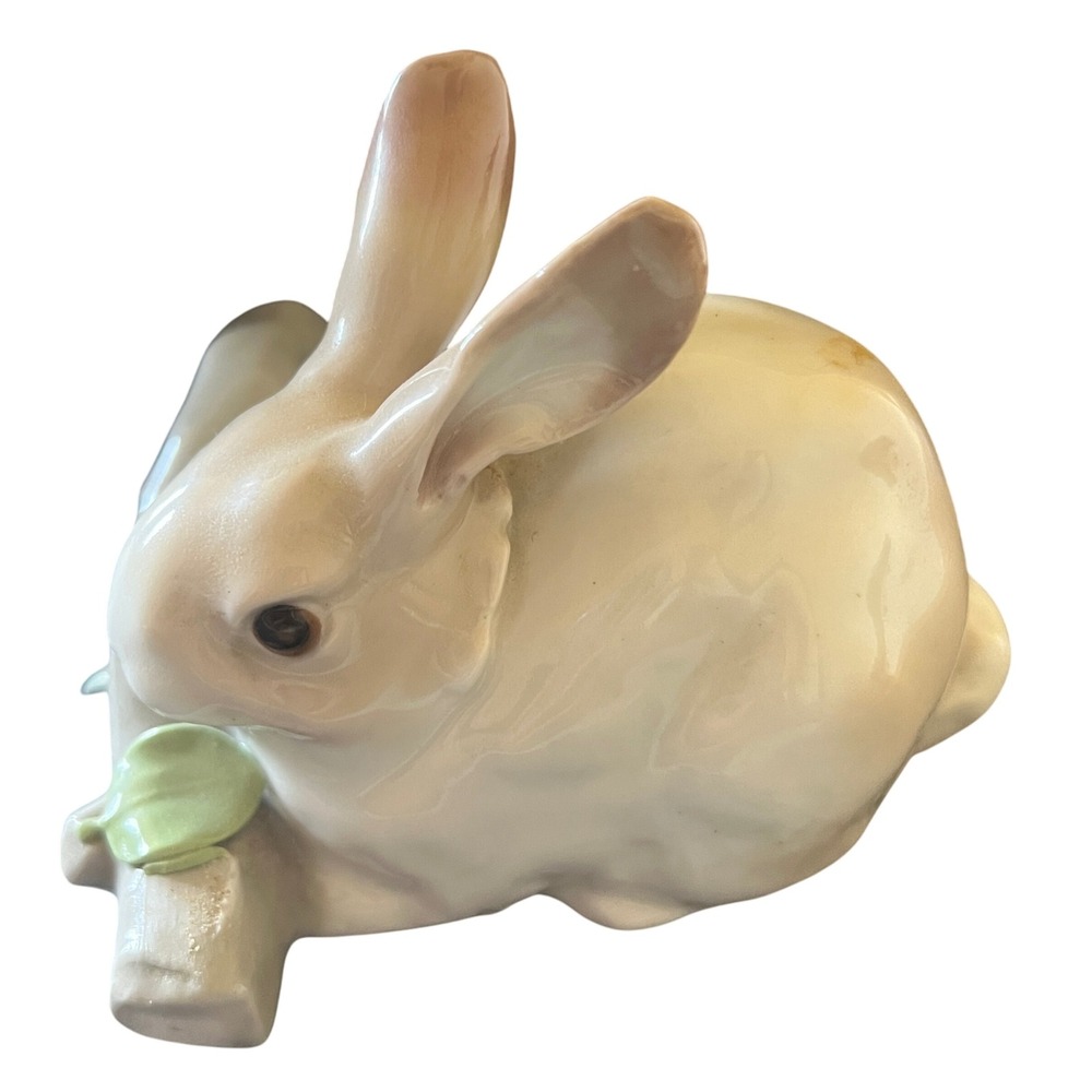 Vintage Lladro Porcelain Bunny Rabbit Figurine White Beige Spring Decor
